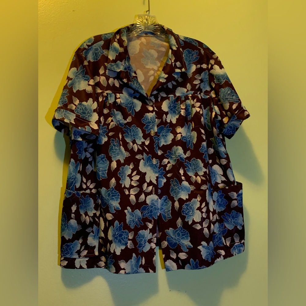Elegant Blue Floral Button Down Shirt